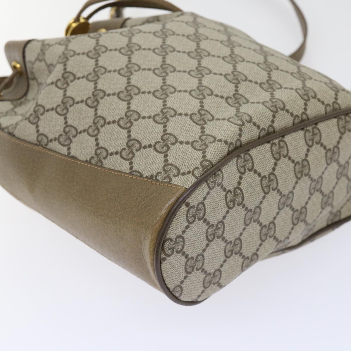 GUCCI GG Canvas Web Sherry Line Shoulder Bag PVC Leather Beige Green 53271