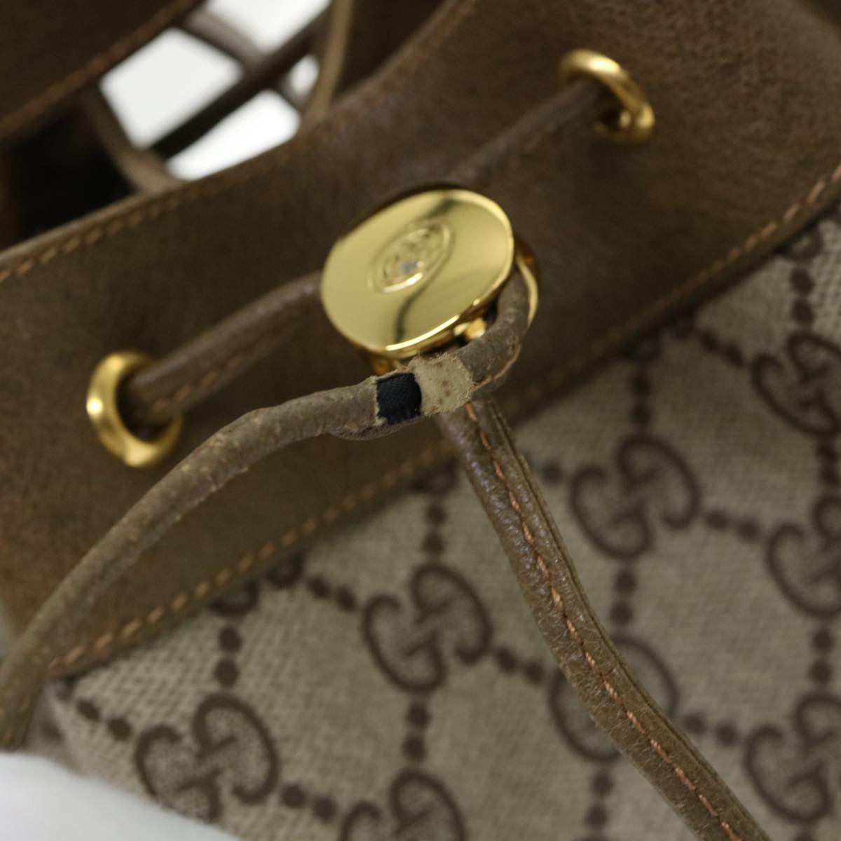 GUCCI GG Canvas Web Sherry Line Shoulder Bag PVC Leather Beige Green 53271