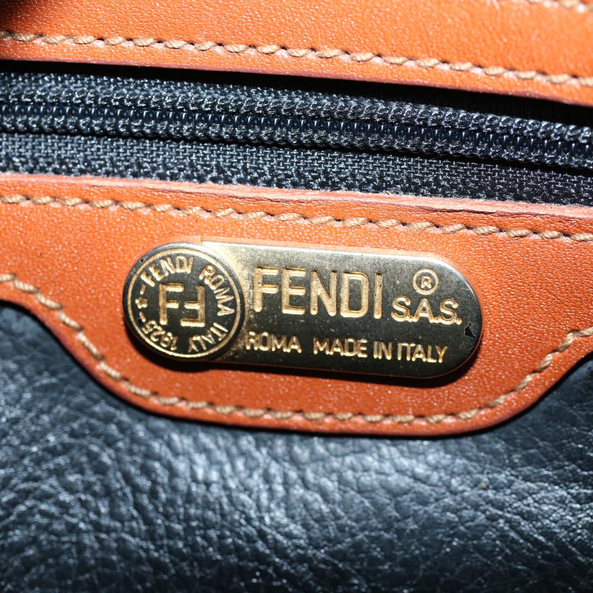 FENDI Zucca Canvas Hand Bag Black Brown 53345