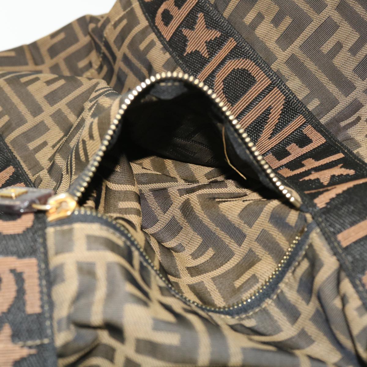 FENDI Zucca Canvas Boston Bag Black Brown 53373
