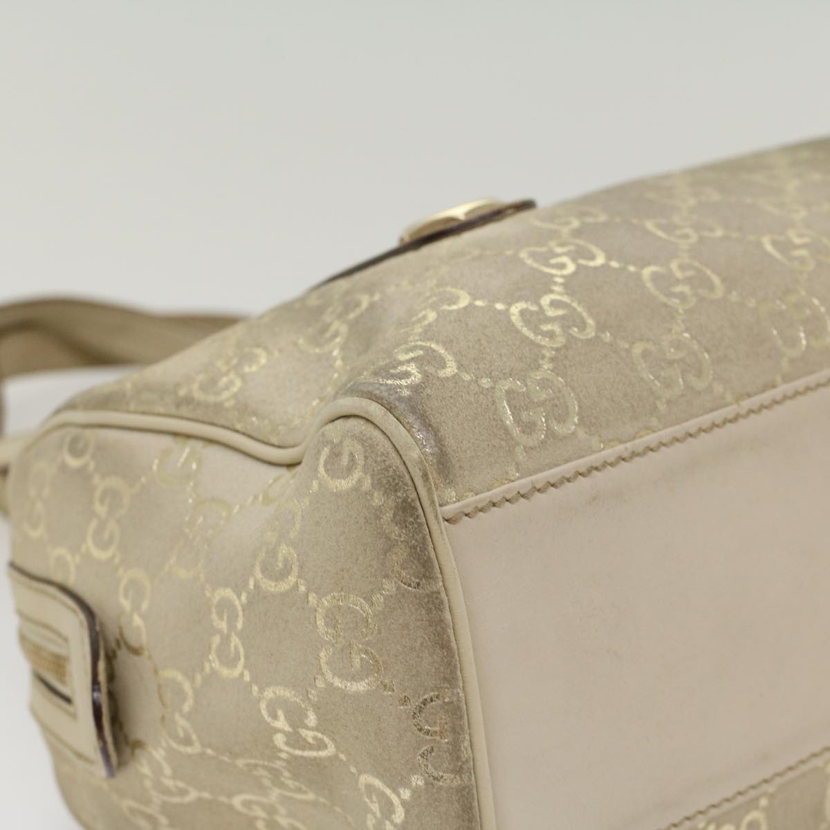 GUCCI GG Canvas Shoulder Bag Leather Beige 152457 53387