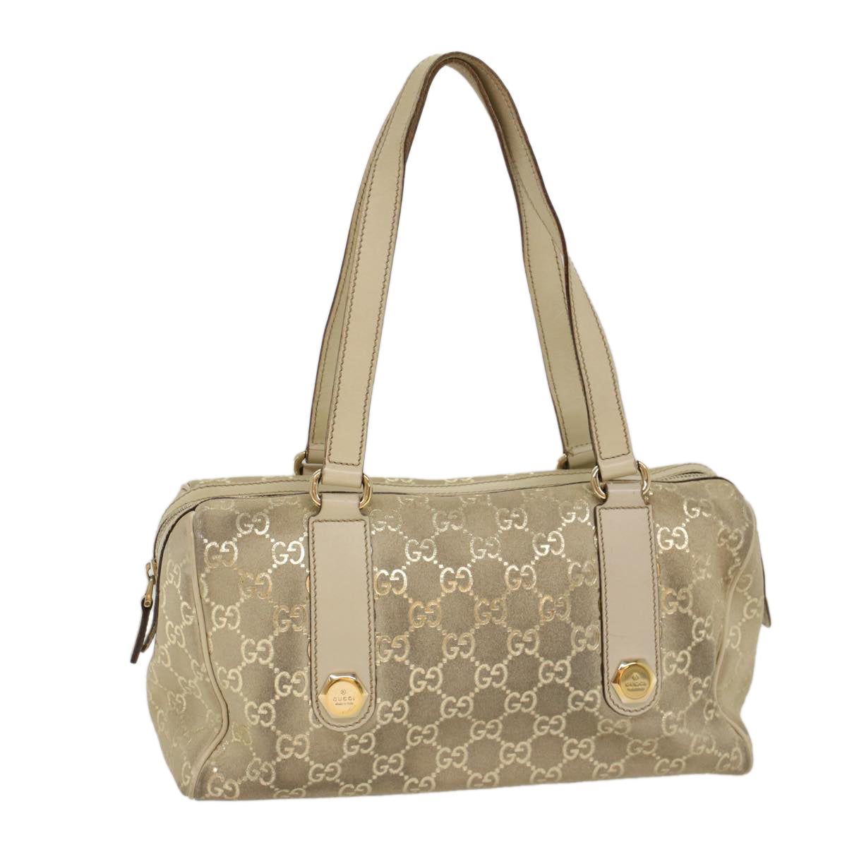 GUCCI GG Canvas Shoulder Bag Leather Beige 152457 53387