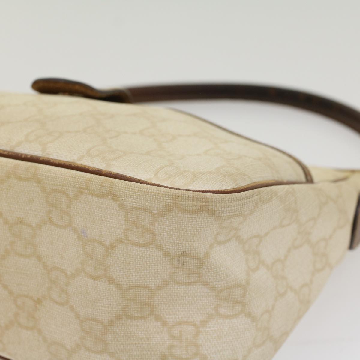 GUCCI GG Canvas Shoulder Bag PVC Leather White Brown 53649