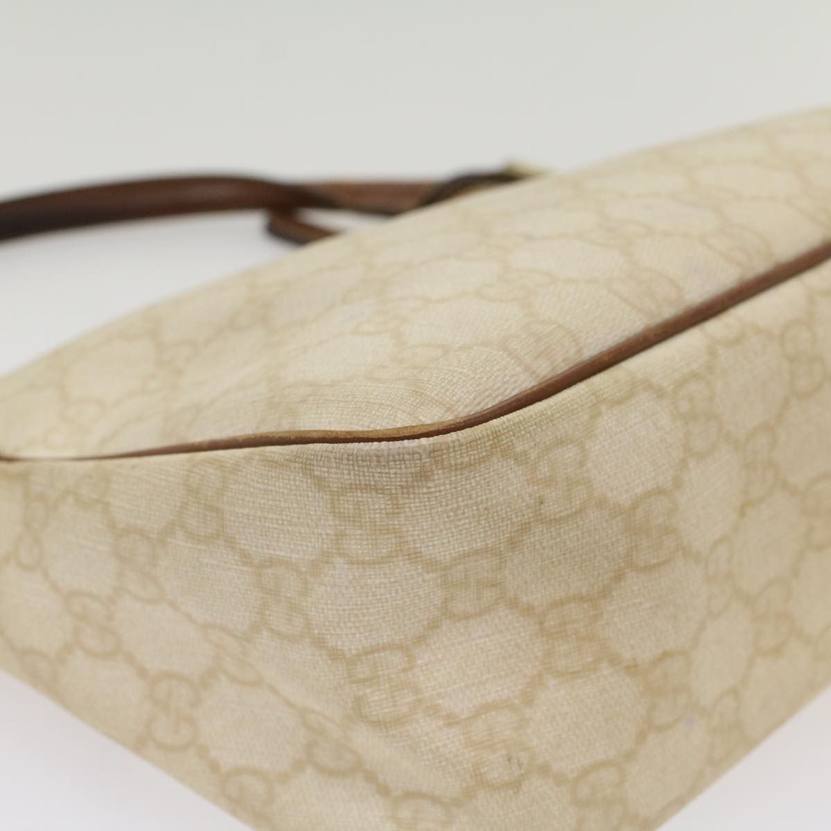 GUCCI GG Canvas Shoulder Bag PVC Leather White Brown 53649