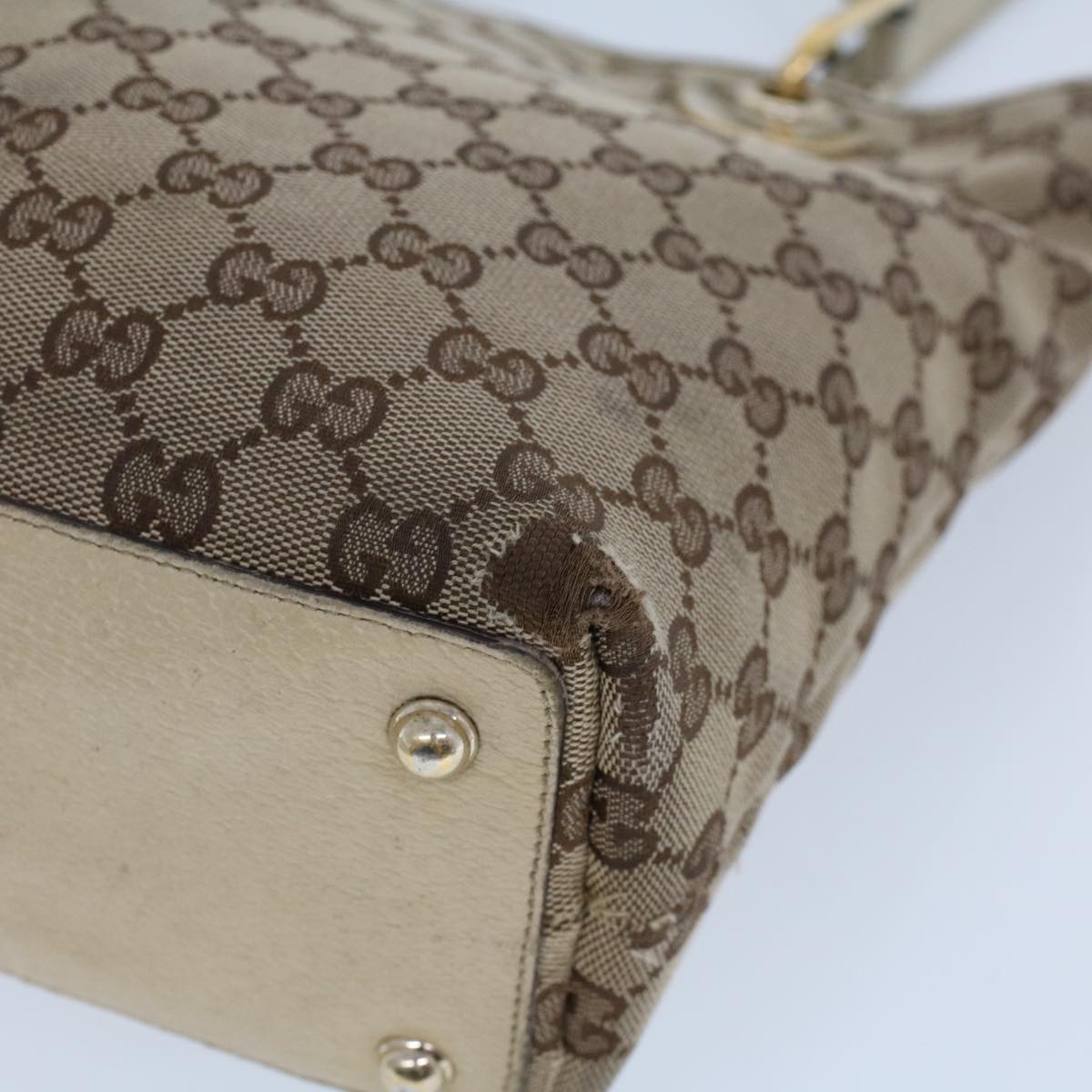 GUCCI GG Canvas Hand Bag Canvas Leather Beige White 53654
