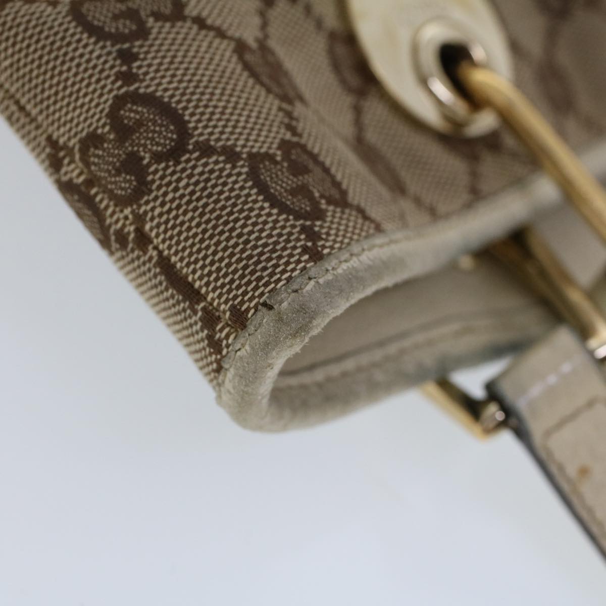 GUCCI GG Canvas Hand Bag Canvas Leather Beige White 53654