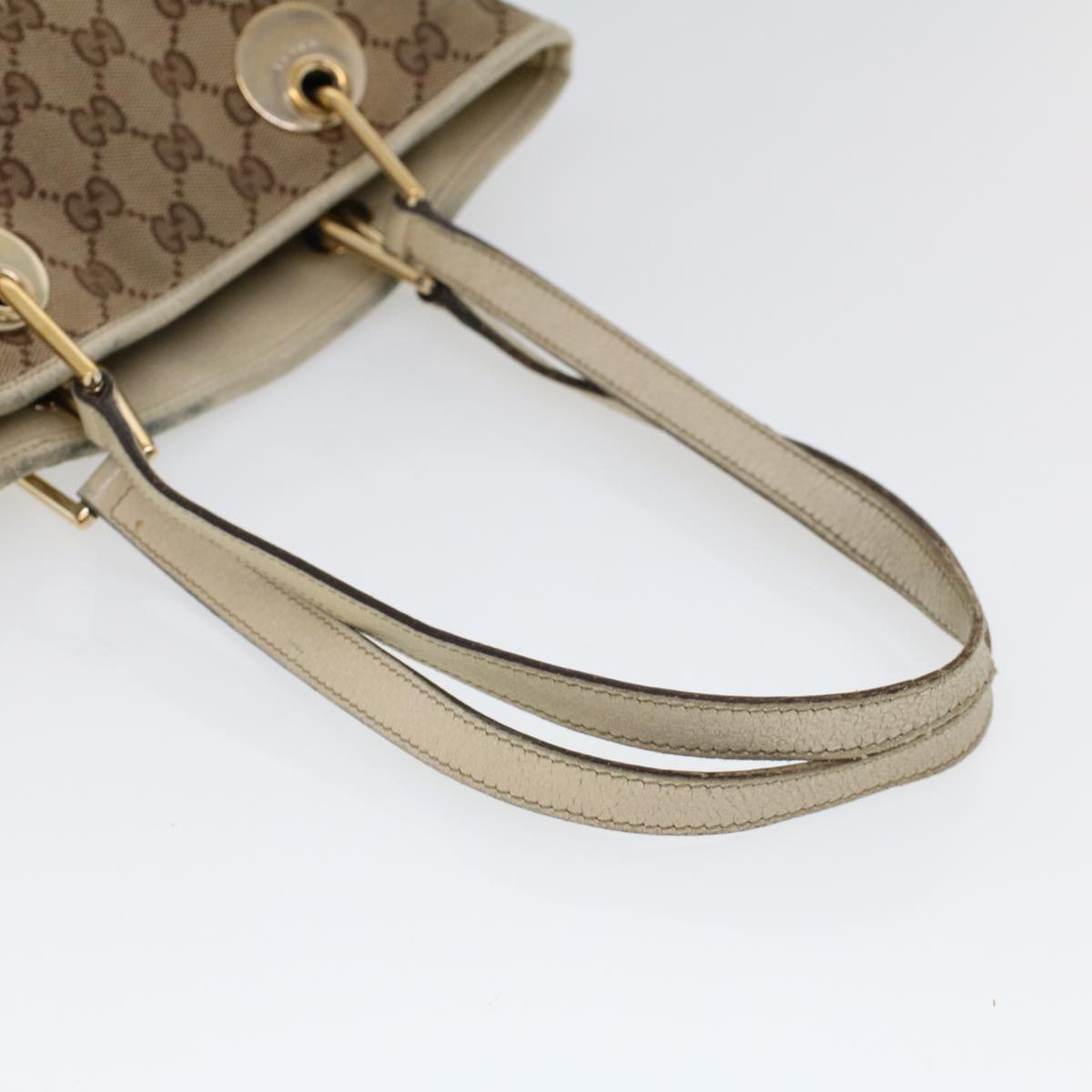 GUCCI GG Canvas Hand Bag Canvas Leather Beige White 53654