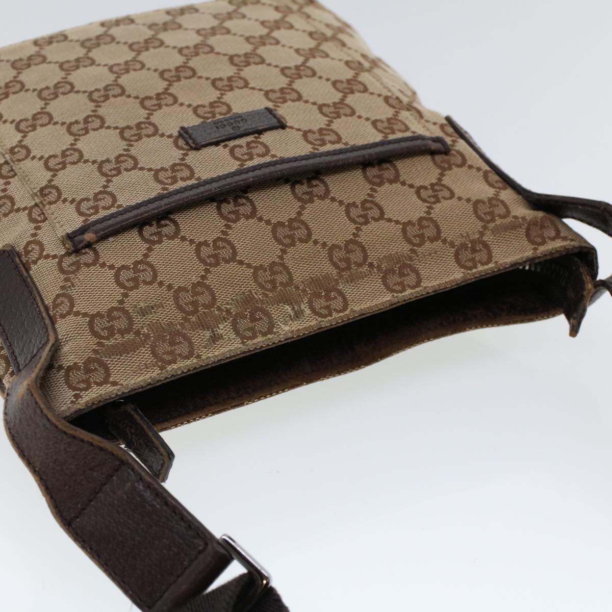 GUCCI GG Canvas Shoulder Bag Canvas Leather Beige Brown 53656
