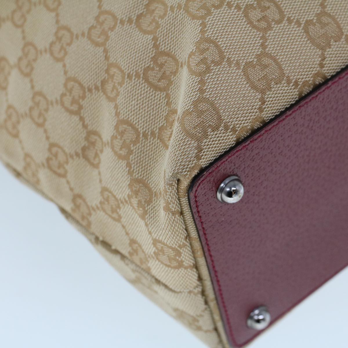 GUCCI GG Canvas Hand Bag Canvas Leather Beige Red 53659
