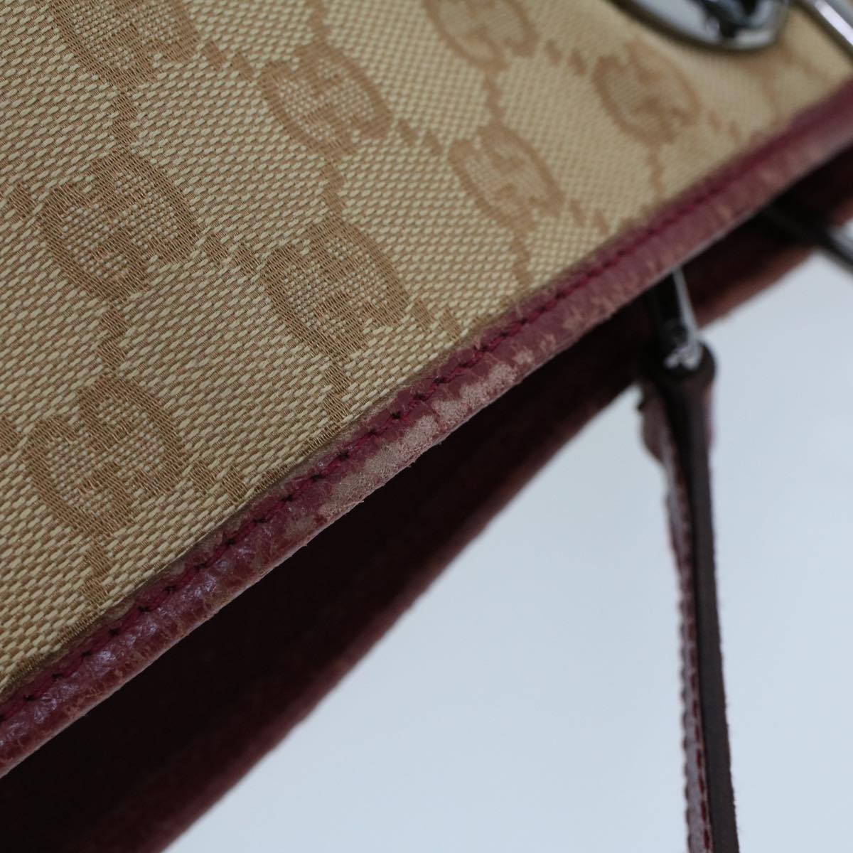 GUCCI GG Canvas Hand Bag Canvas Leather Beige Red 53659