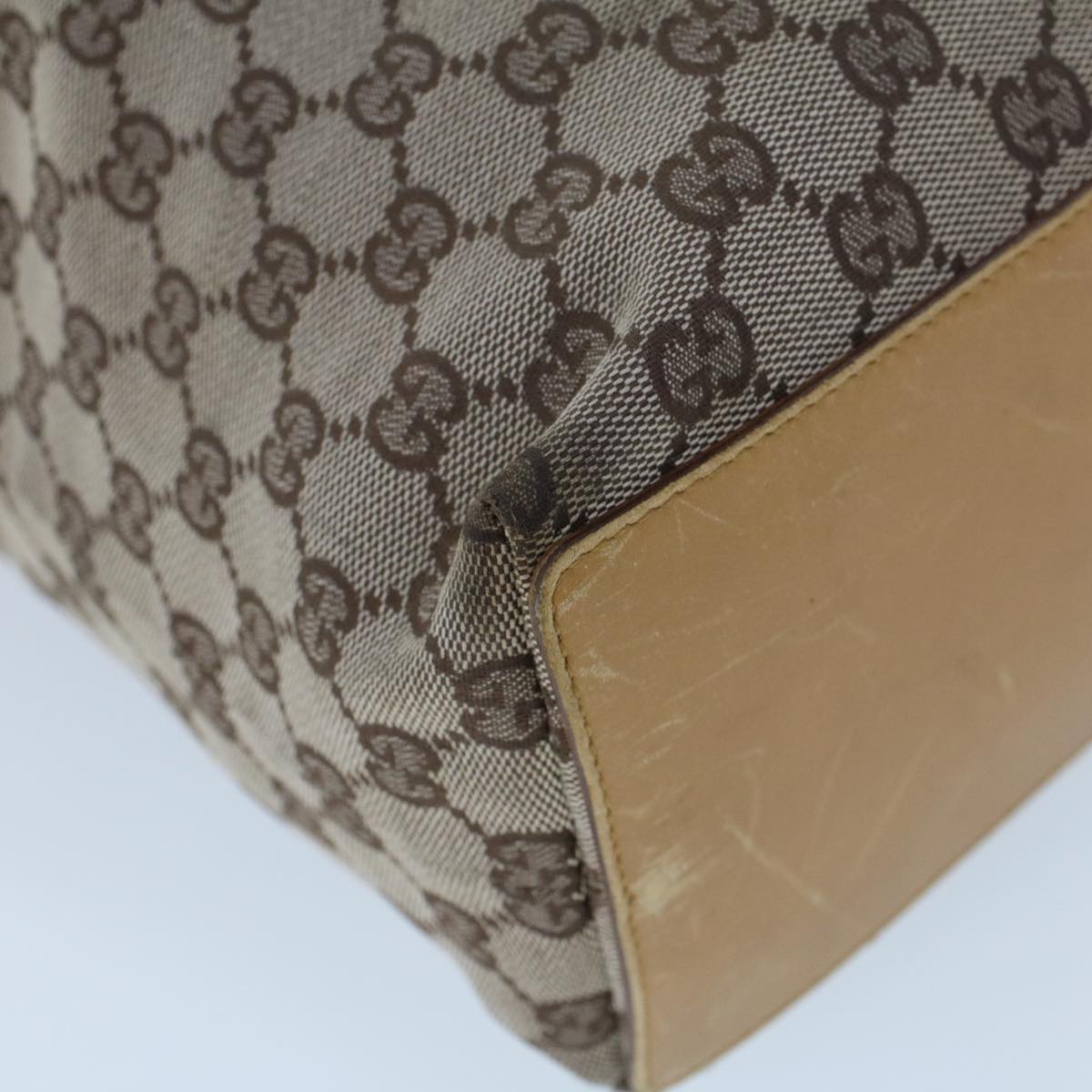 GUCCI GG Canvas Hand Bag Canvas Leather Beige Brown 53661