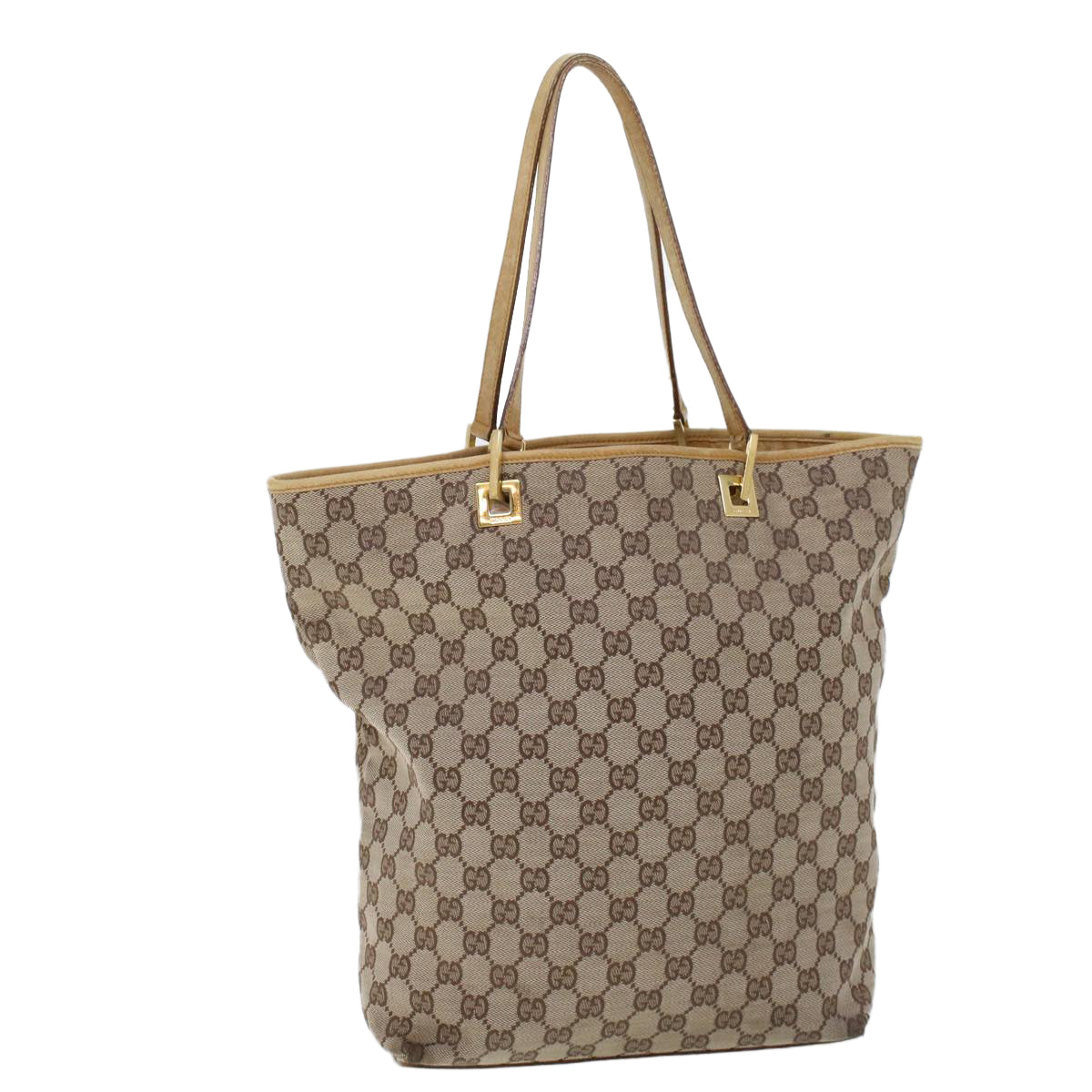 GUCCI GG Canvas Hand Bag Canvas Leather Beige Brown 53661
