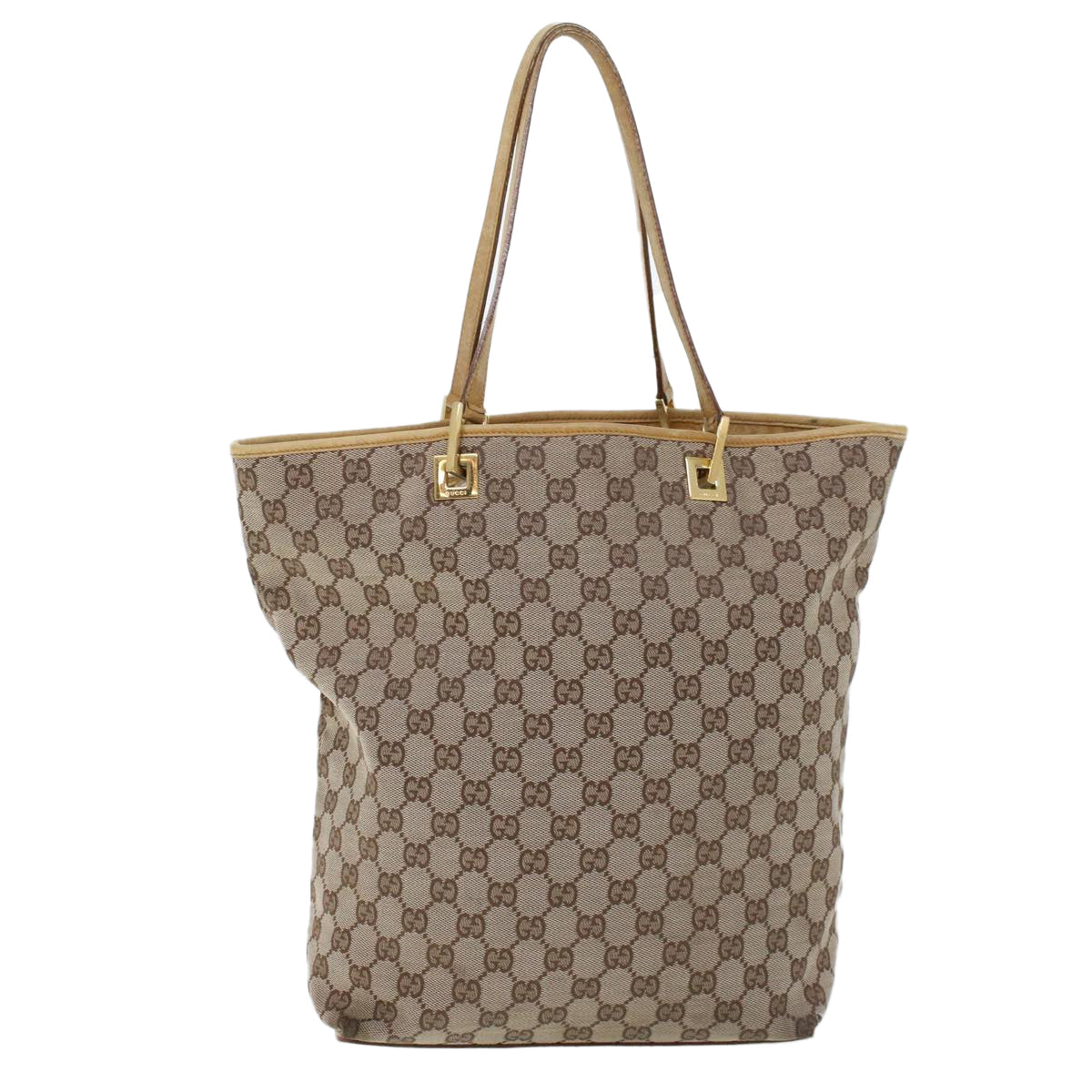 GUCCI GG Canvas Hand Bag Canvas Leather Beige Brown 53661