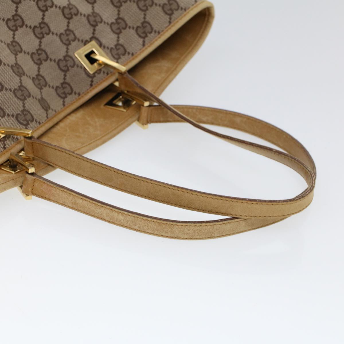 GUCCI GG Canvas Hand Bag Canvas Leather Beige Brown 53661