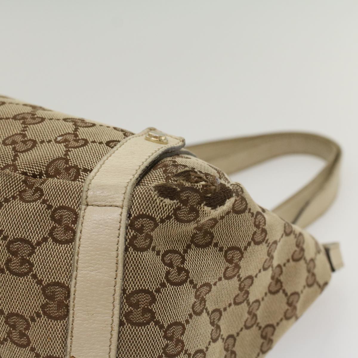 GUCCI GG Canvas Tote Bag Beige White 53667