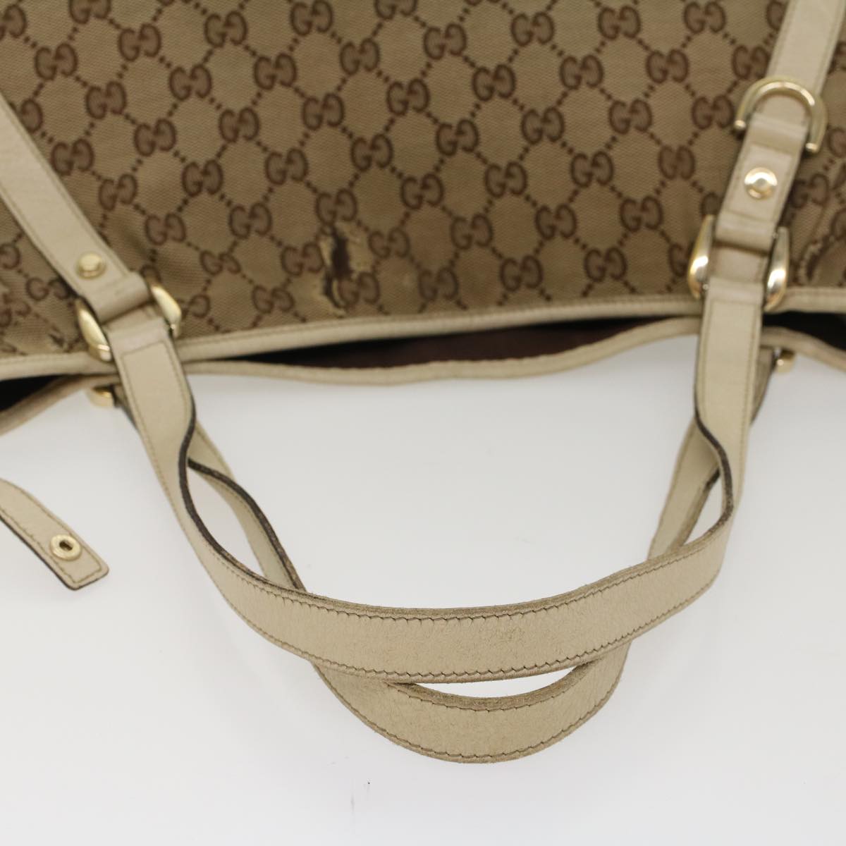 GUCCI GG Canvas Tote Bag Beige White 53667