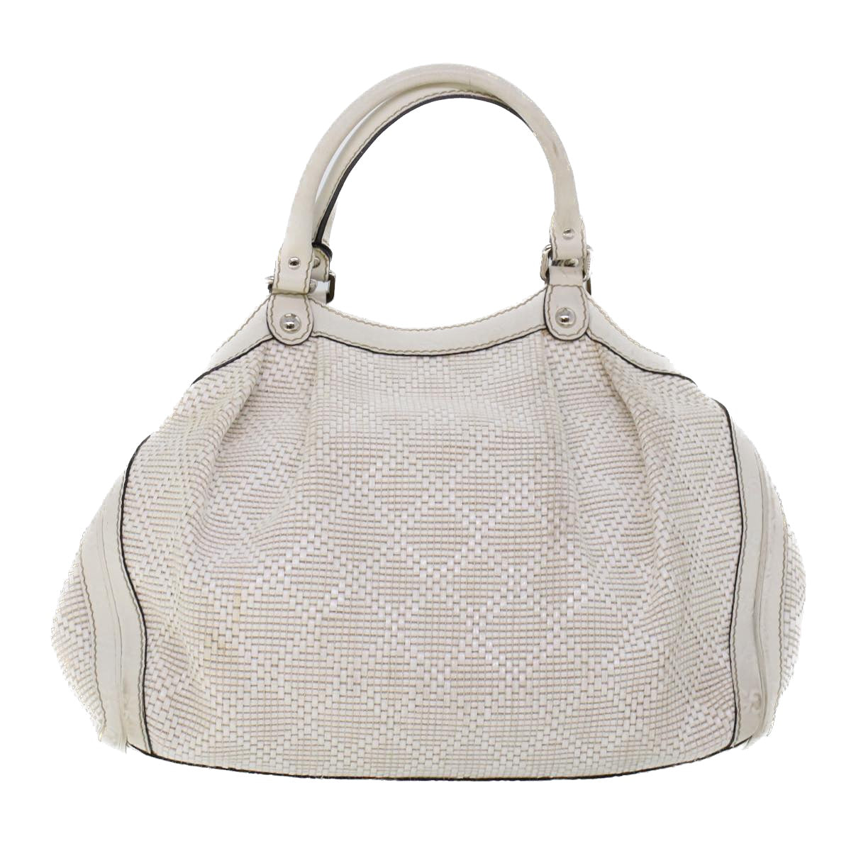 GUCCI Hand Bag Straw Leather White 211944 53671