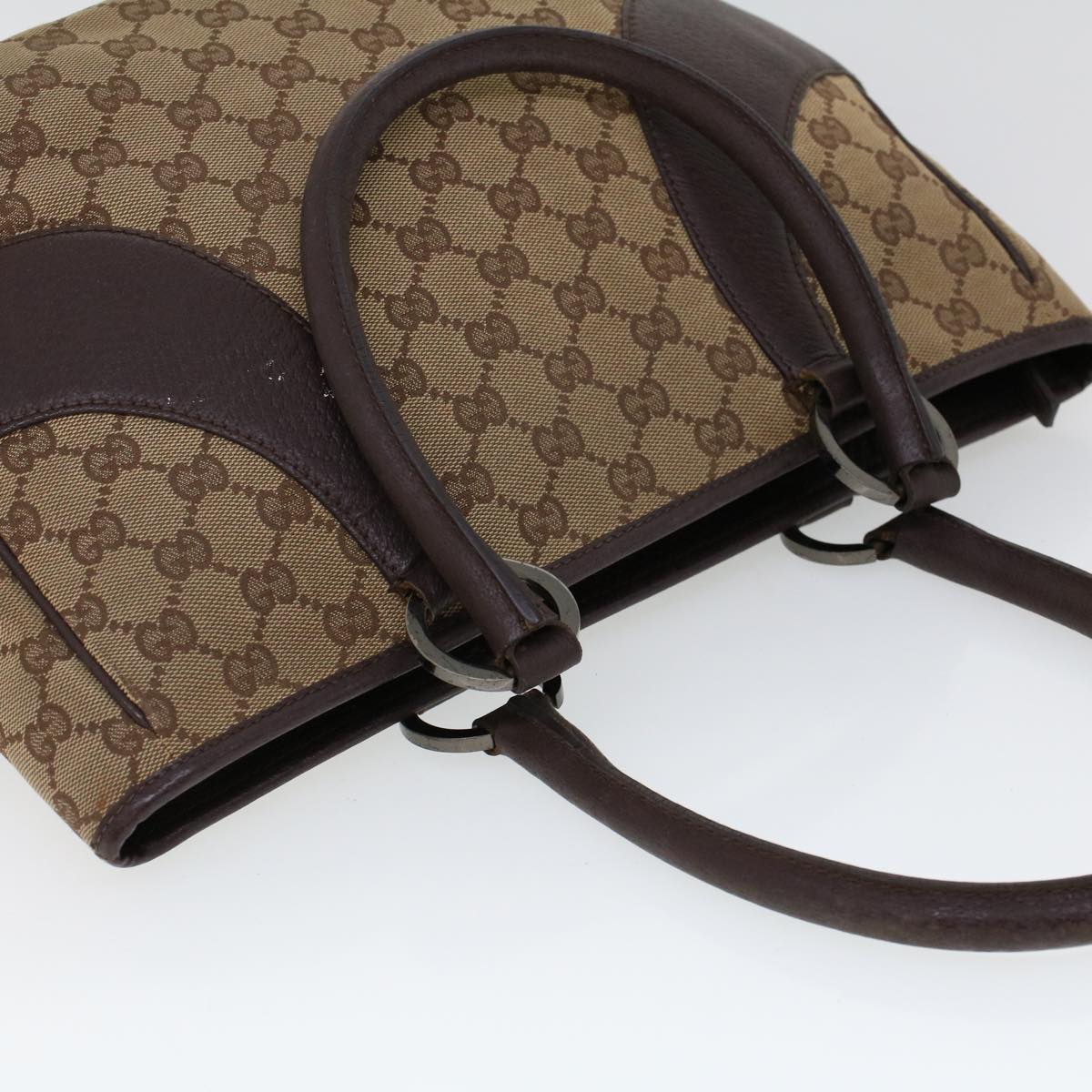 GUCCI GG Canvas Hand Bag Canvas Leather Beige Brown 53680
