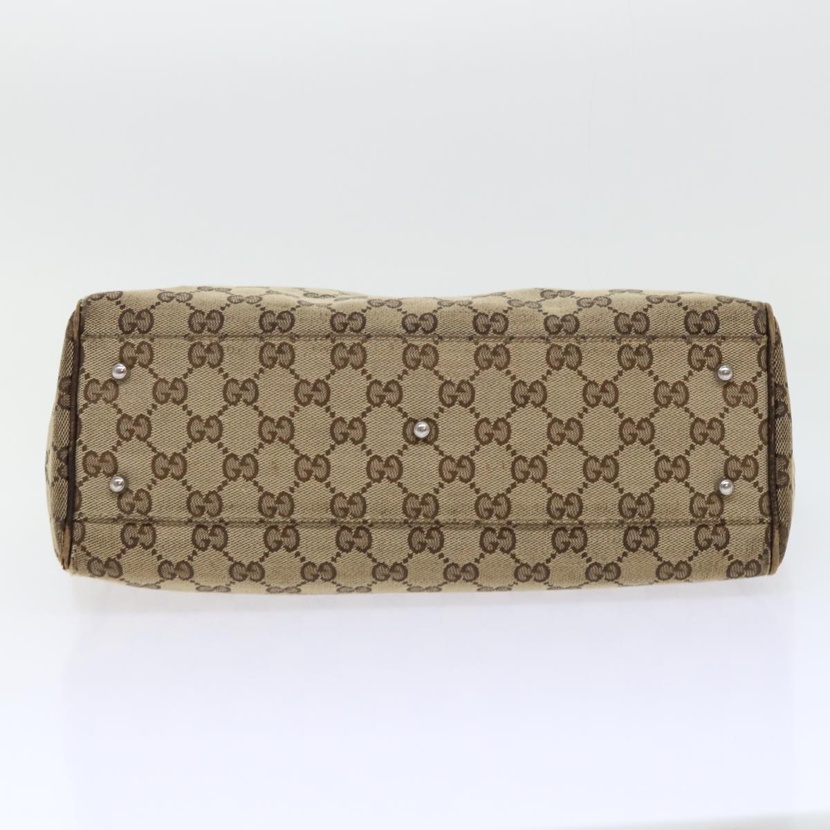 GUCCI GG Canvas Web Sherry Line Hand Bag Canvas Leather Beige Green 53681