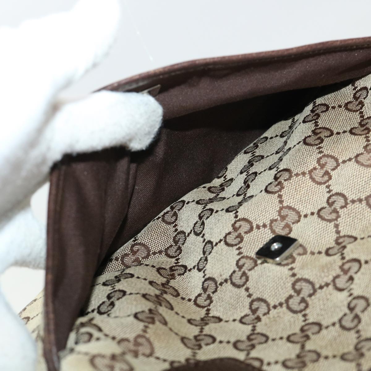 GUCCI GG Canvas Web Sherry Line Hand Bag Canvas Leather Beige Green 53681