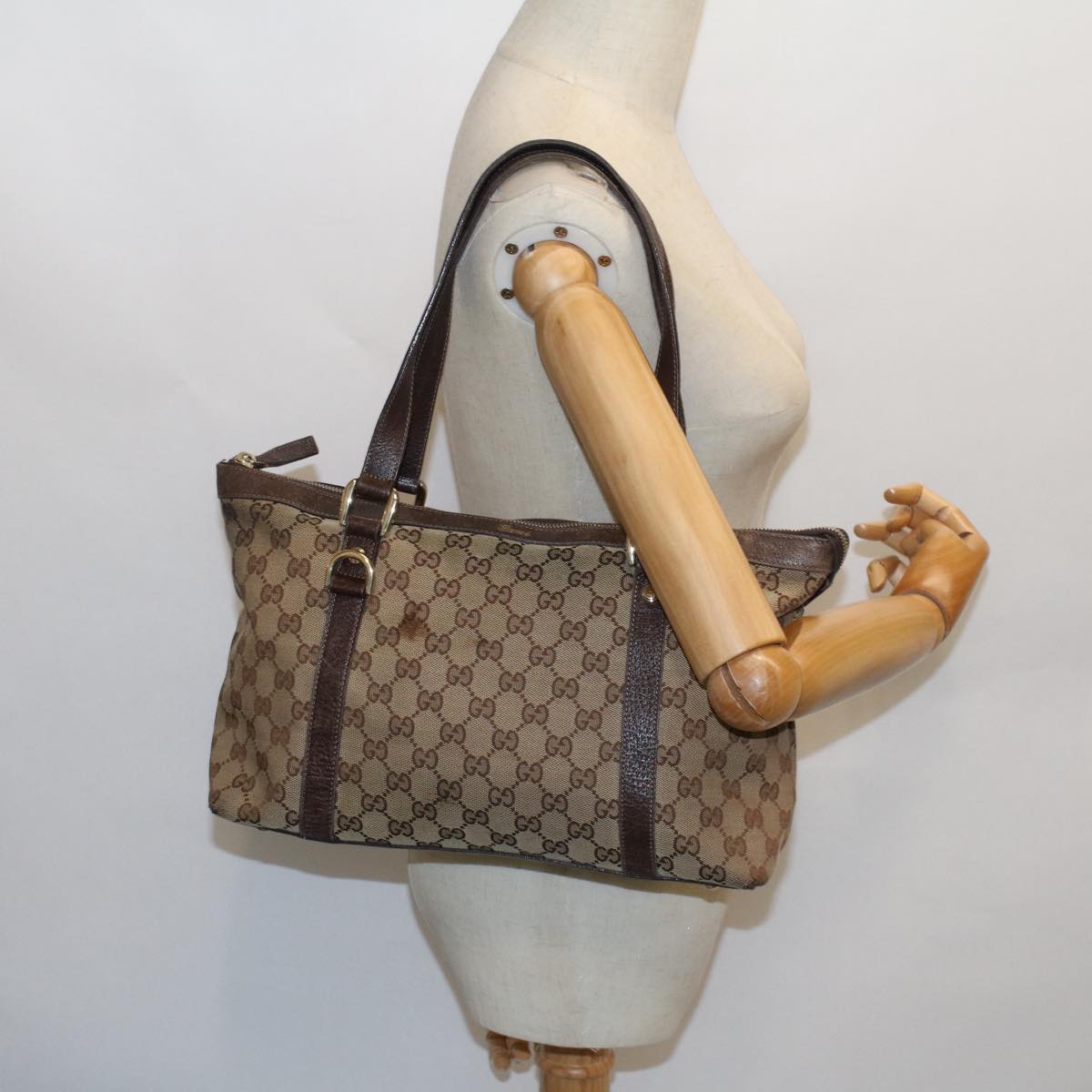 GUCCI GG Canvas Tote Bag Nylon Beige Brown 53682