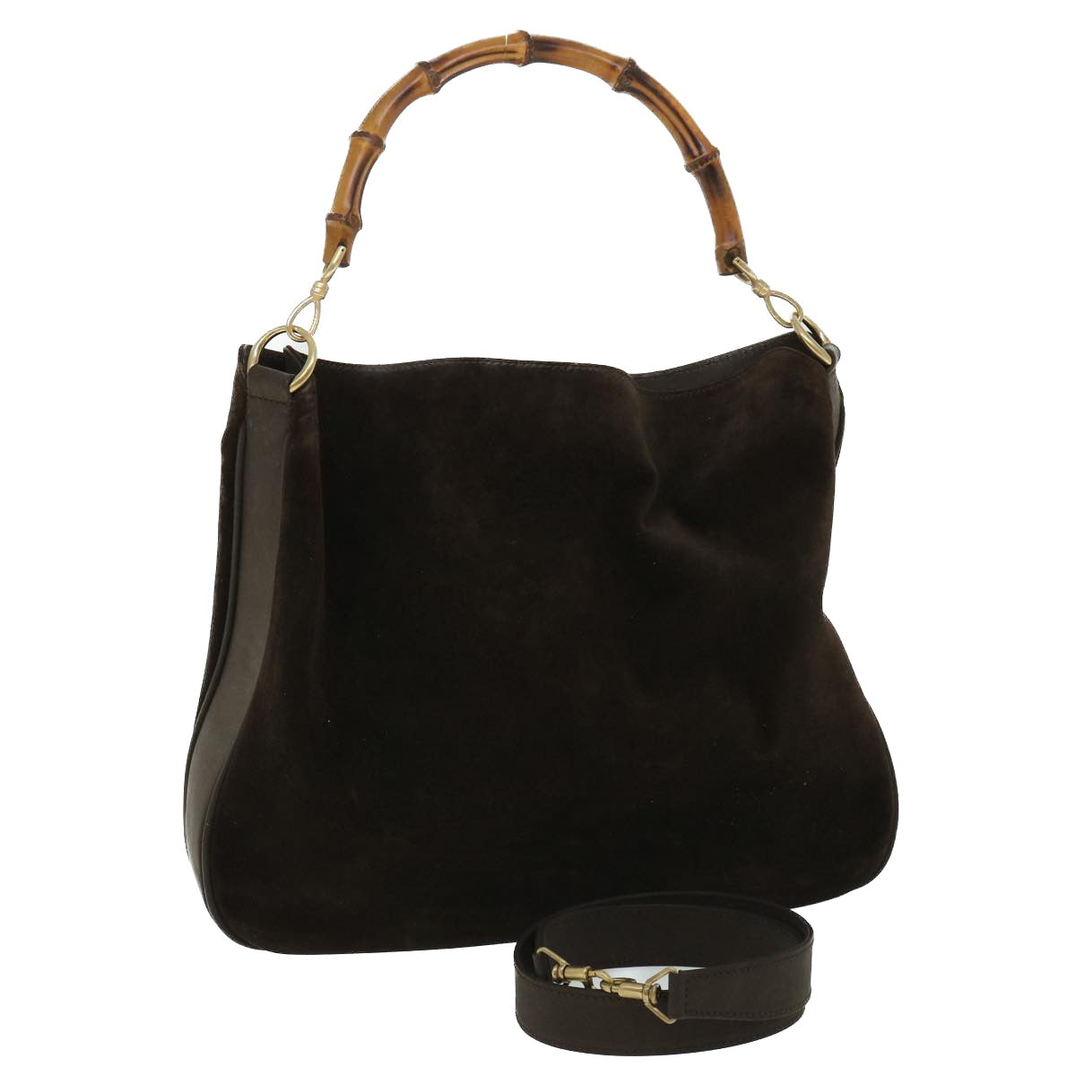 GUCCI Bamboo Hand Bag Suede 2way Brown 53691