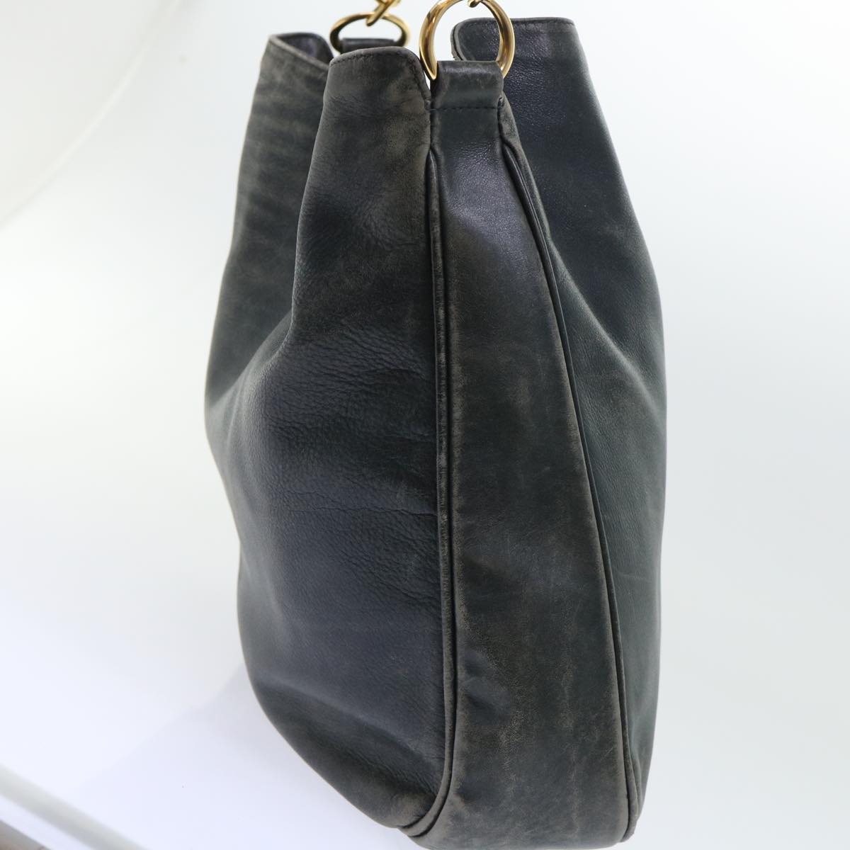 GUCCI Bamboo Shoulder Bag Leather 2way Black 53693