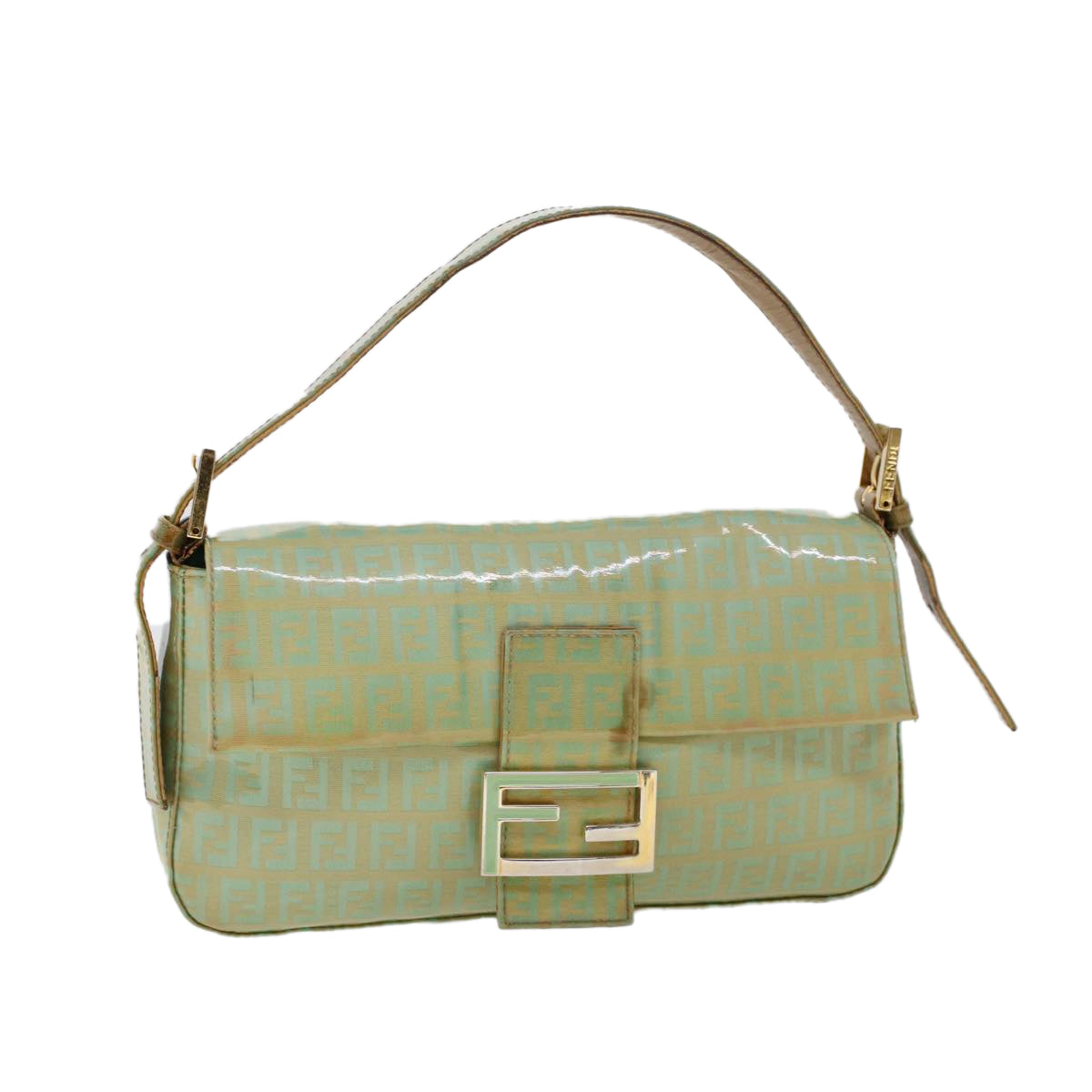FENDI Zucchino Canvas Mamma Baguette Shoulder Bag Enamel Light Blue 53741