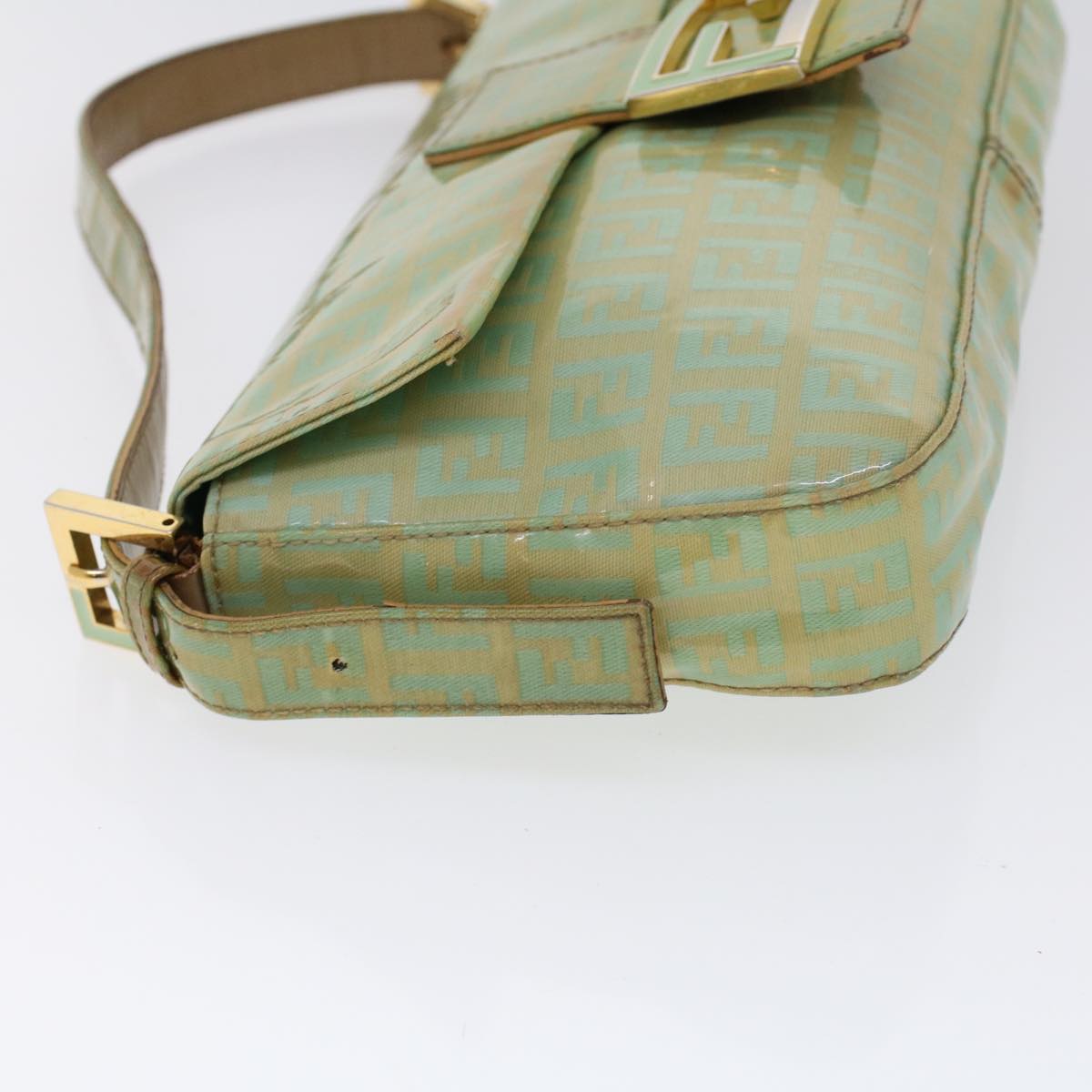 FENDI Zucchino Canvas Mamma Baguette Shoulder Bag Enamel Light Blue 53741