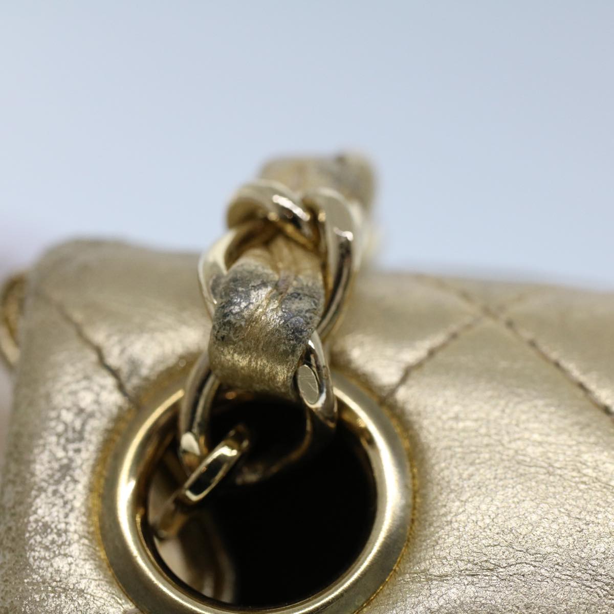 CHANEL Matelasse Turn Lock Chain Shoulder Bag Lamb Skin Gold CC 53752A