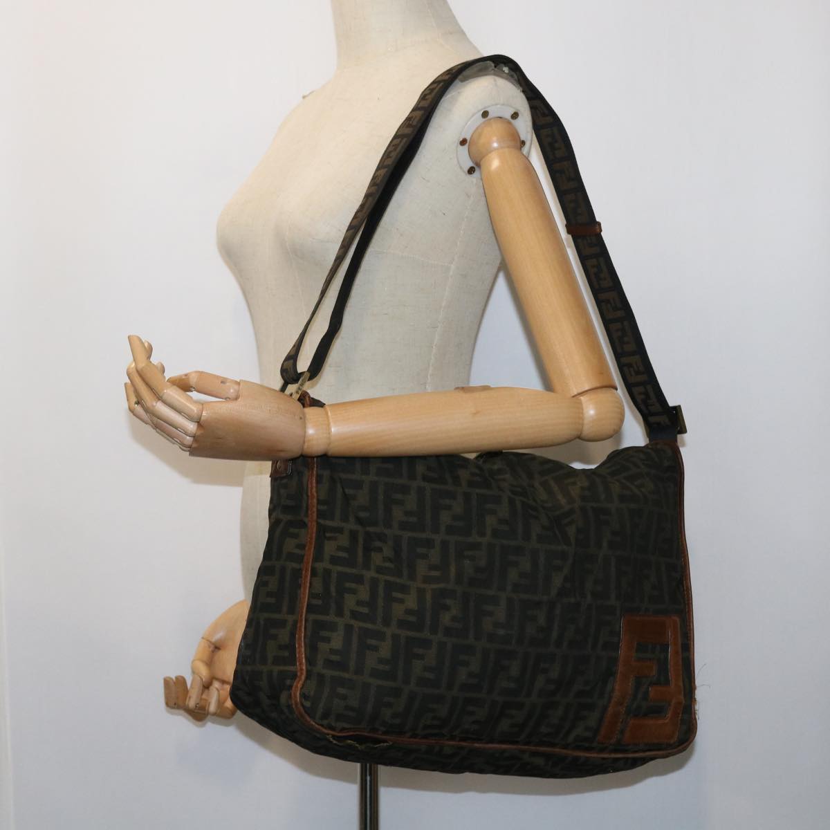 FENDI Zucca Canvas Shoulder Bag Nylon Brown 53796