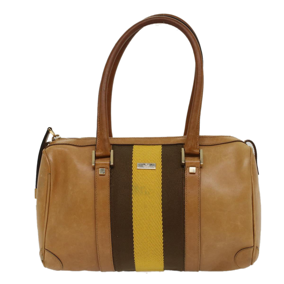 GUCCI Sherry Line Hand Bag Canvas Leather Brown Yellow 000 0851 54007