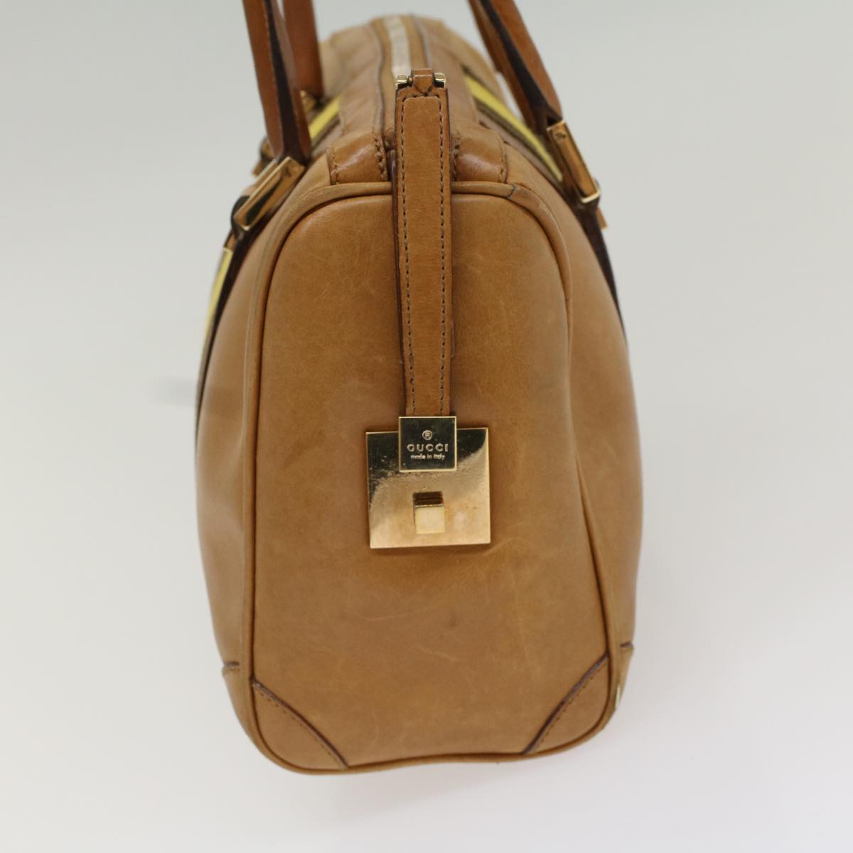 GUCCI Sherry Line Hand Bag Canvas Leather Brown Yellow 000 0851 54007