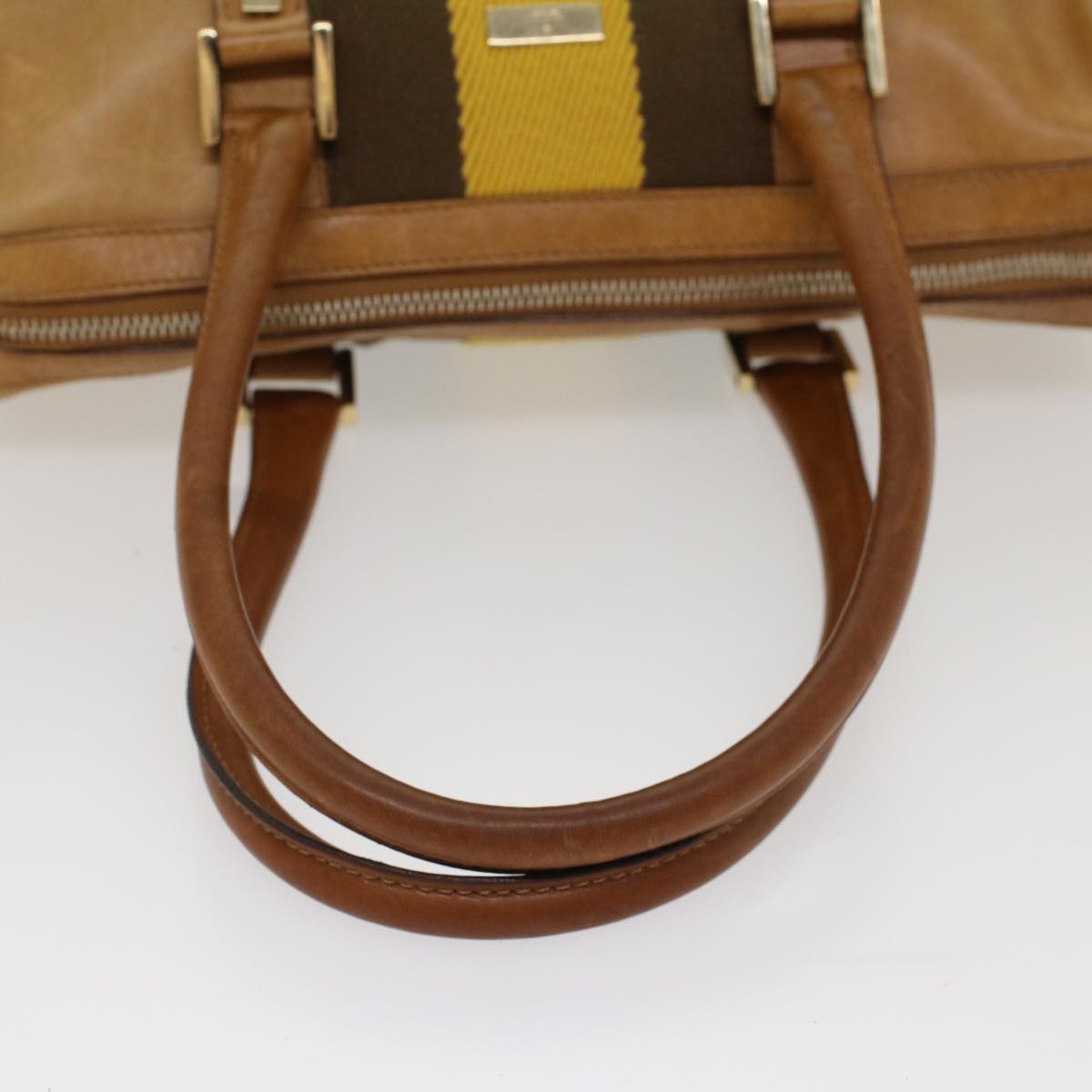 GUCCI Sherry Line Hand Bag Canvas Leather Brown Yellow 000 0851 54007