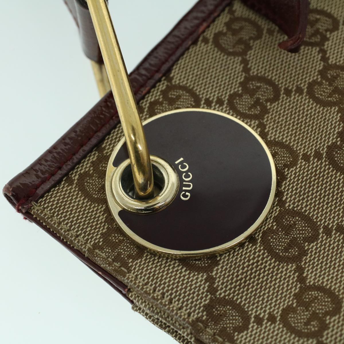 GUCCI GG Canvas Shoulder Bag Canvas Patent Beige Red 54009