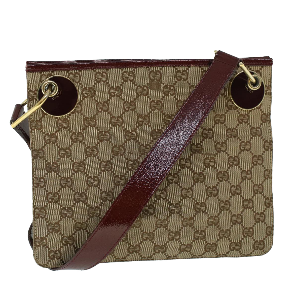 GUCCI GG Canvas Shoulder Bag Canvas Patent Beige Red 54009