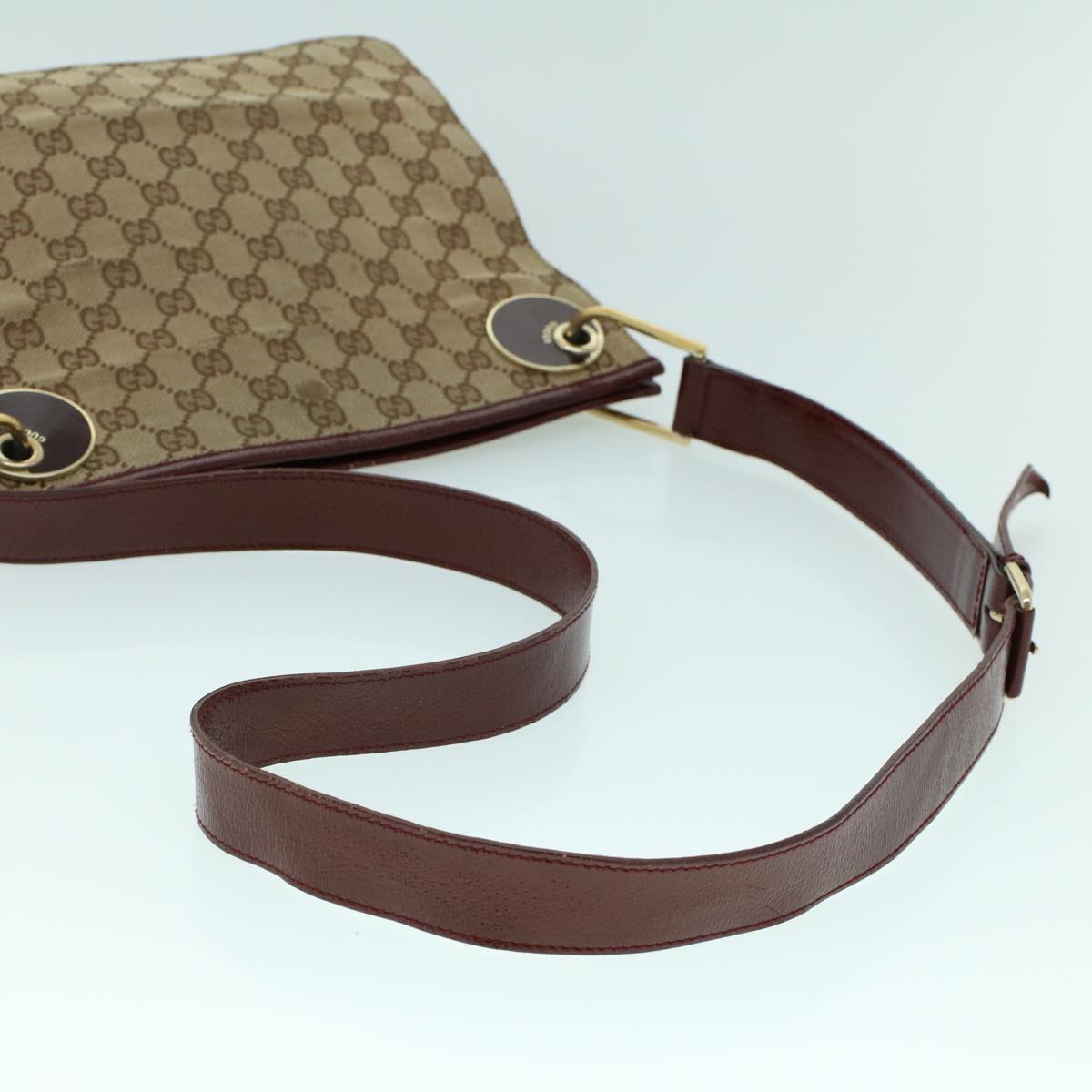 GUCCI GG Canvas Shoulder Bag Canvas Patent Beige Red 54009