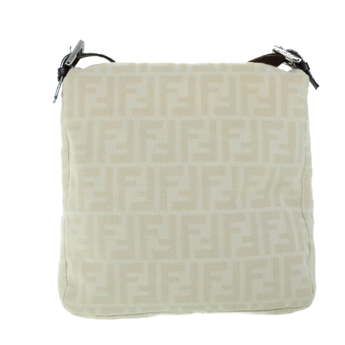 FENDI Mamma Baguette Shoulder Bag Canvas Leather Beige Brown 54030