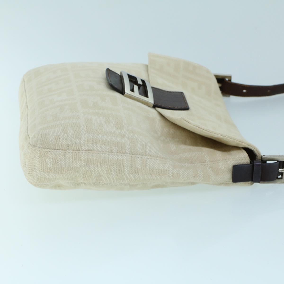 FENDI Mamma Baguette Shoulder Bag Canvas Leather Beige Brown 54030