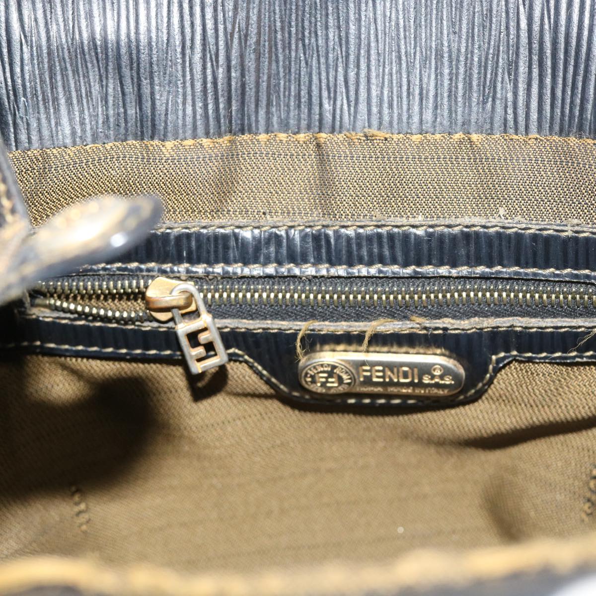 FENDI Pecan Canvas Hand Bag Black Brown 54107