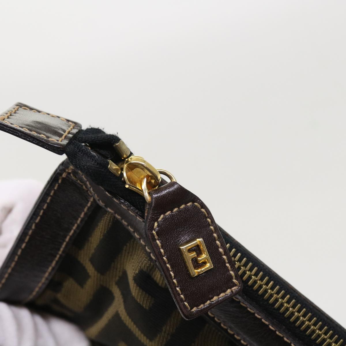 FENDI Zucca Canvas Pouch Black Brown 54125