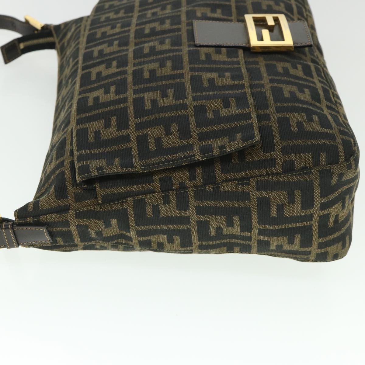 FENDI Zucca Canvas Mamma Baguette Shoulder Bag Black Brown 54169