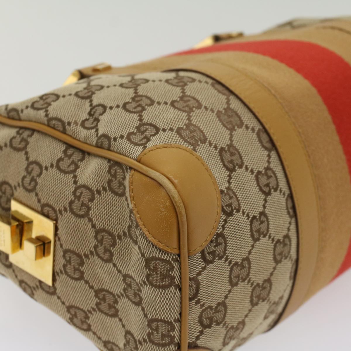 GUCCI GG Canvas Sherry Line Hand Bag Beige Orange Brown 54332