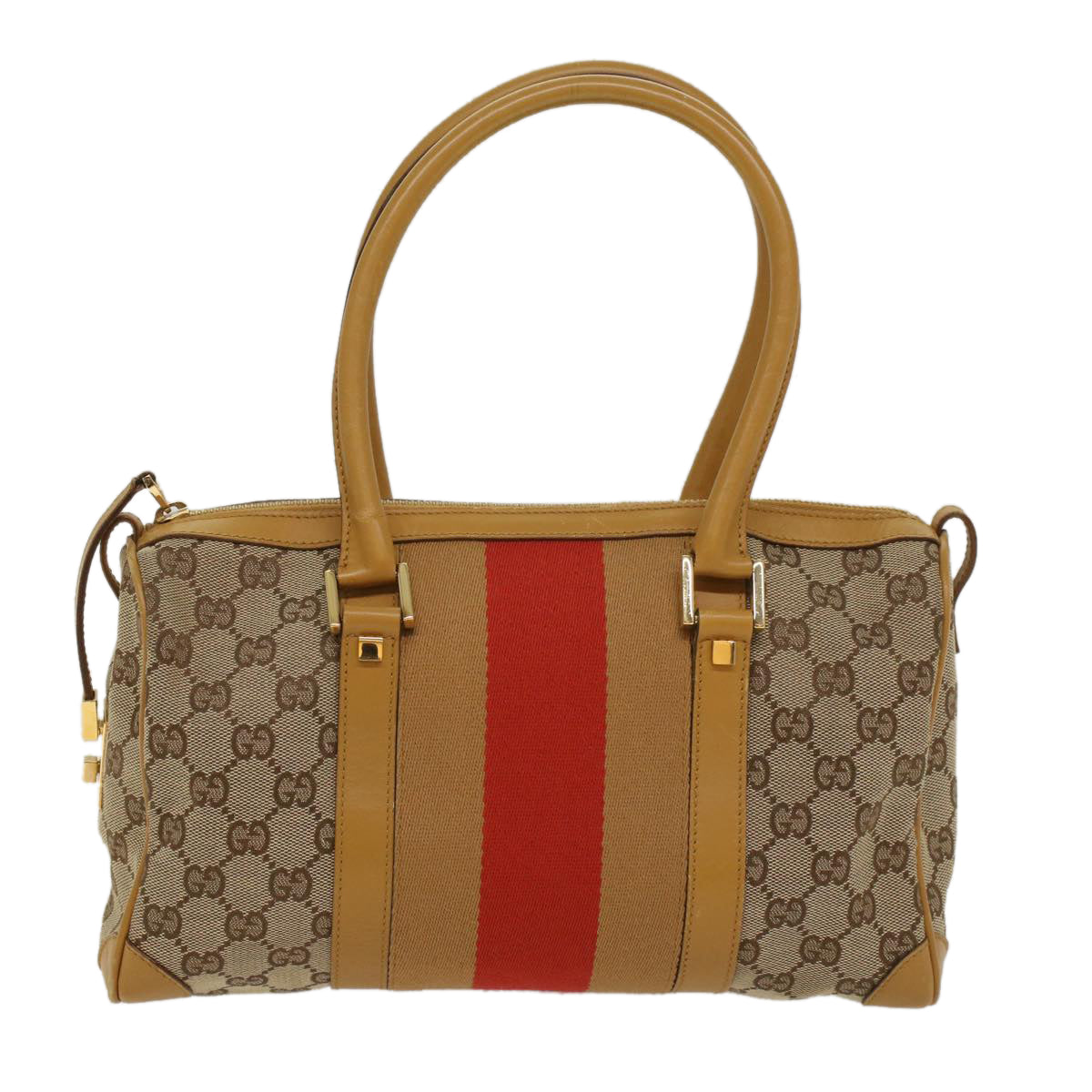 GUCCI GG Canvas Sherry Line Hand Bag Beige Orange Brown 54332