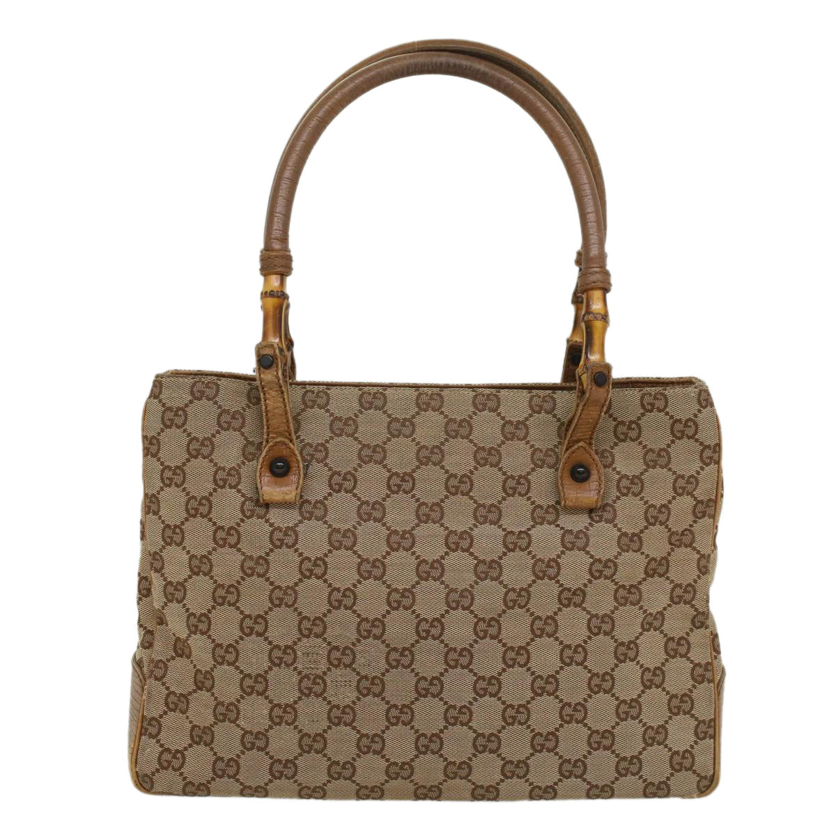 GUCCI GG Canvas Bamboo Hand Bag Leather Beige Brown 54340