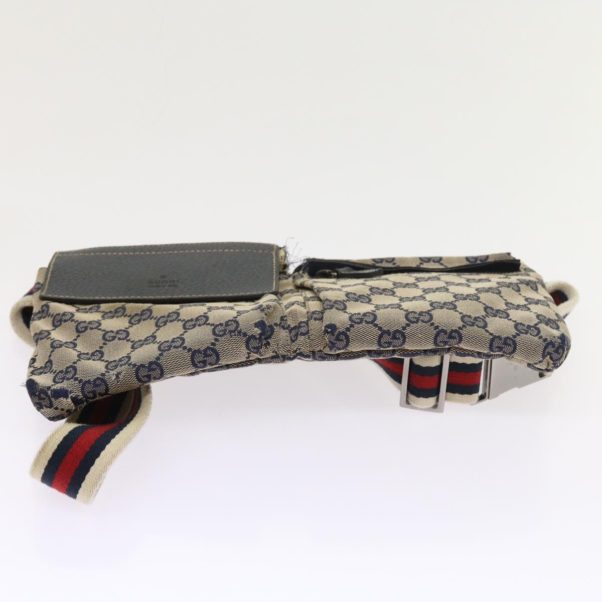 GUCCI GG Canvas Shoulder Bag Leather Gray Navy Red 54355