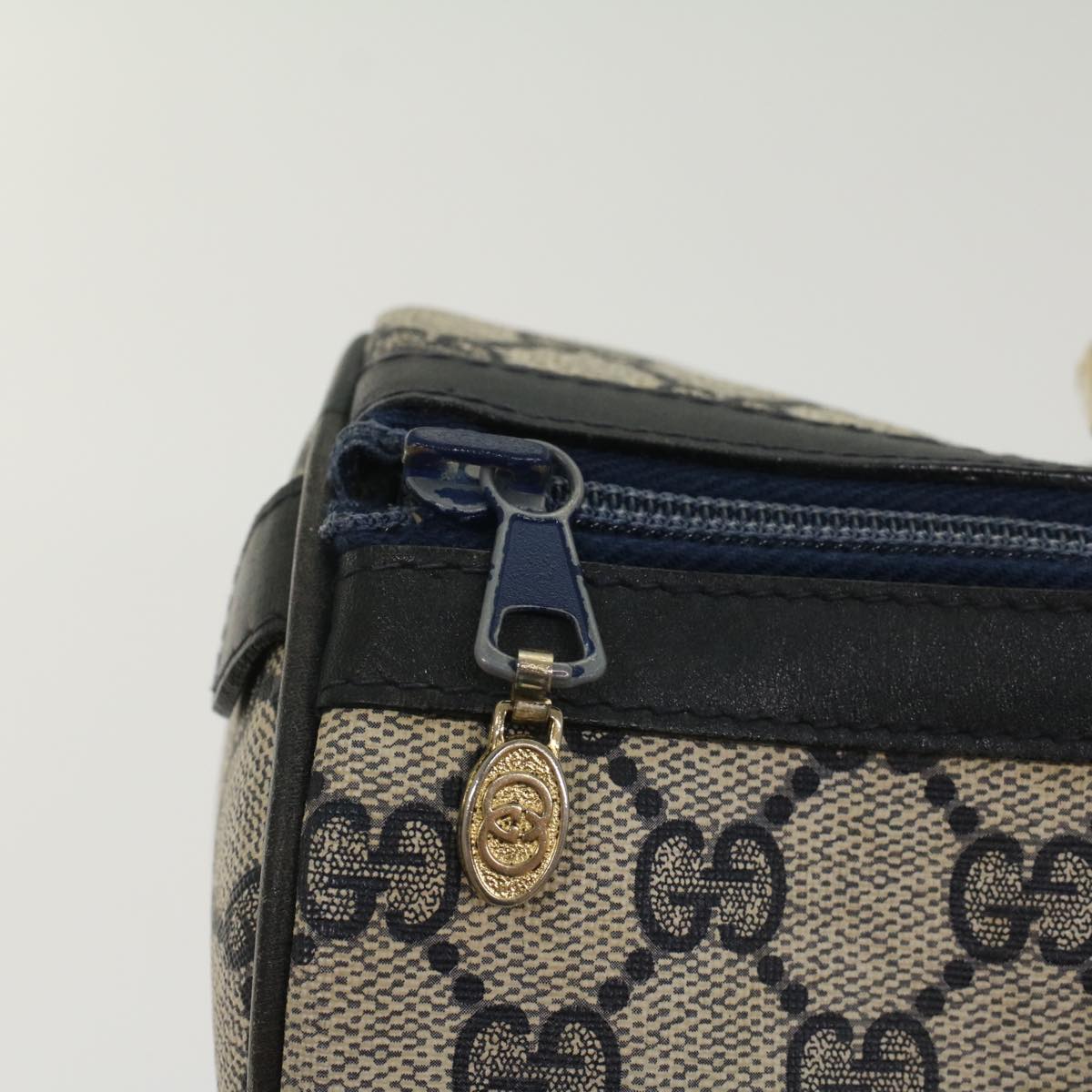 GUCCI GG Canvas Sherry Line Boston Bag Gray Red Navy 54384