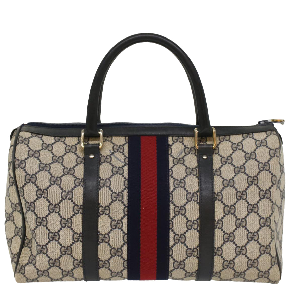 GUCCI GG Canvas Sherry Line Boston Bag Gray Red Navy 54384