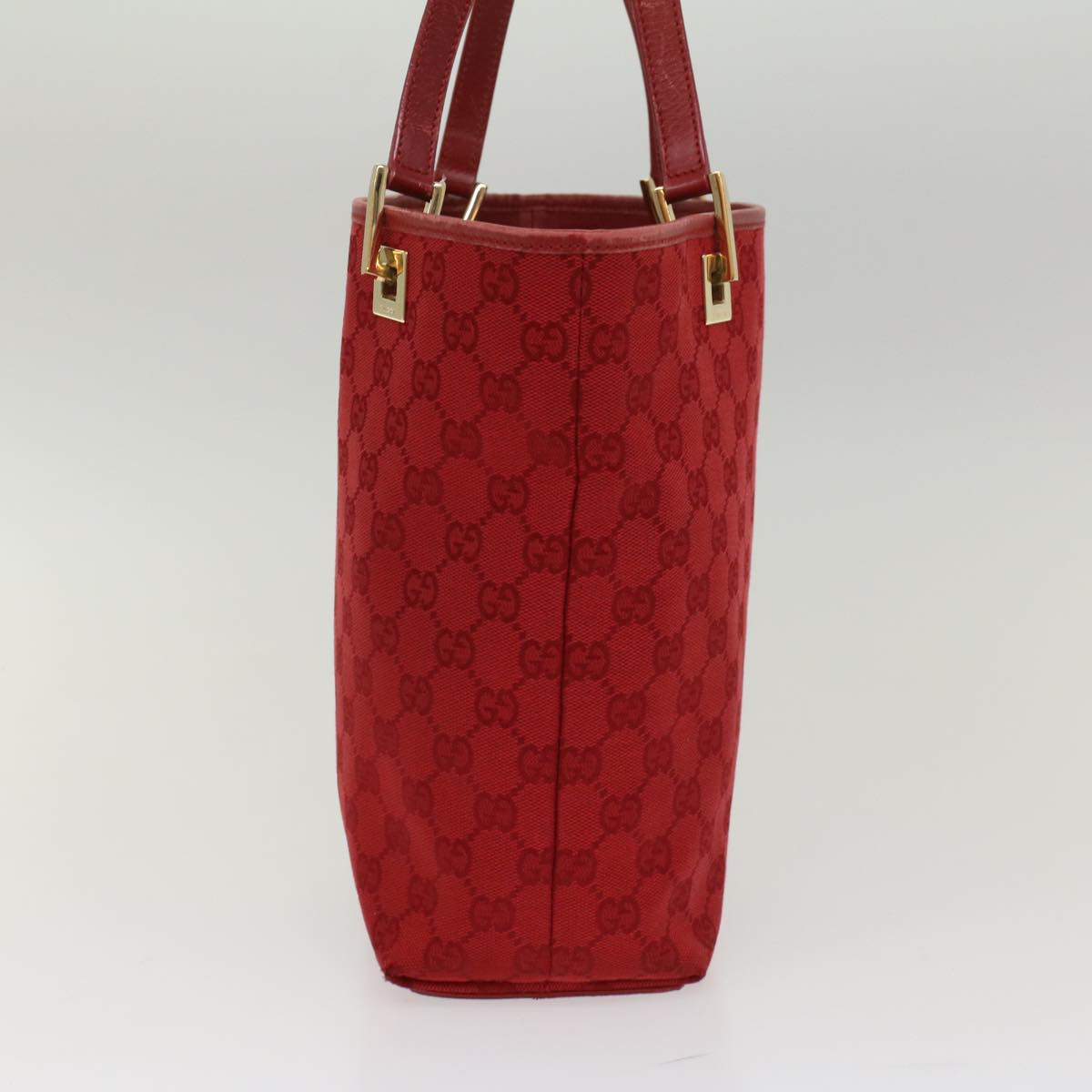 GUCCI GG Canvas Tote Bag Leather Red 54426