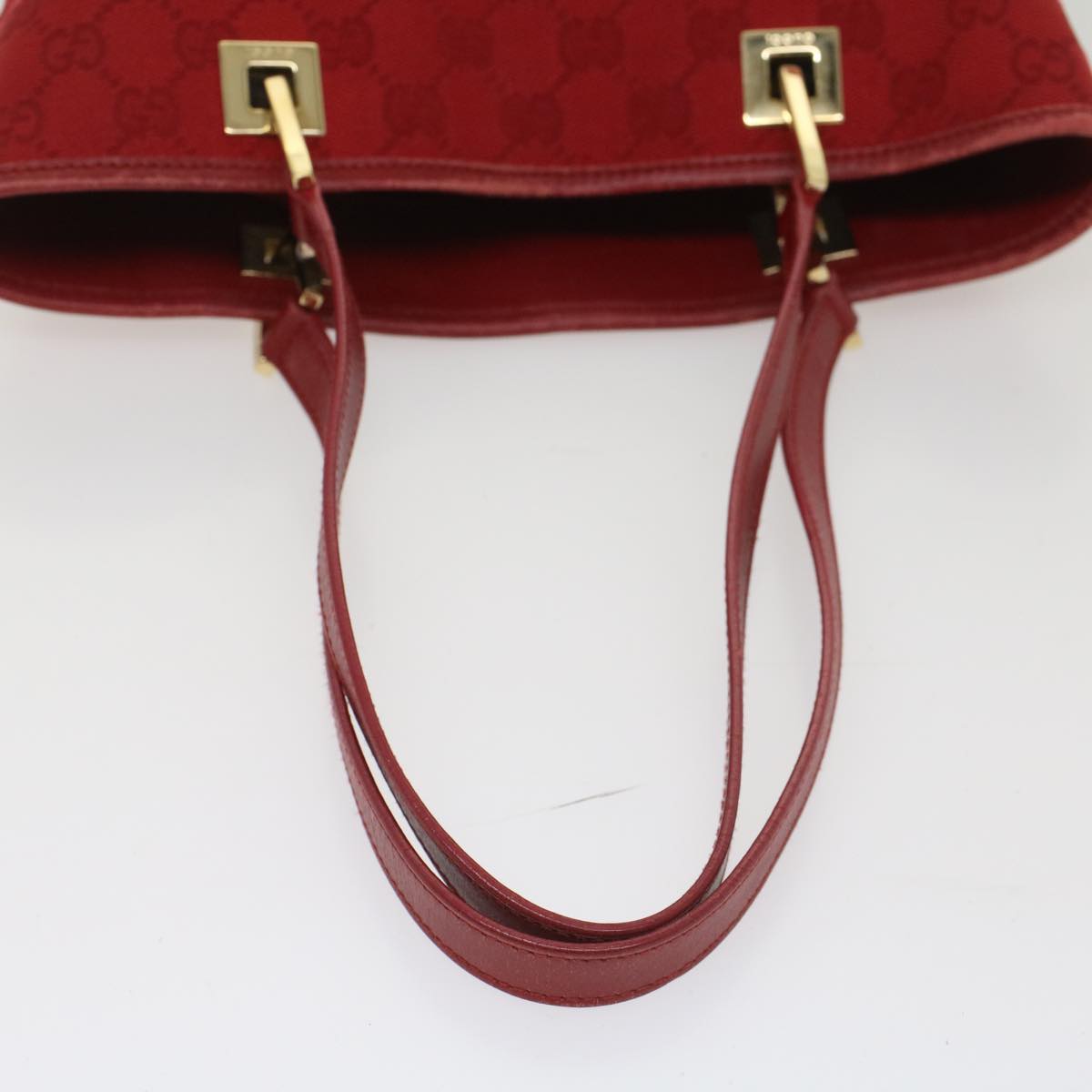GUCCI GG Canvas Tote Bag Leather Red 54426
